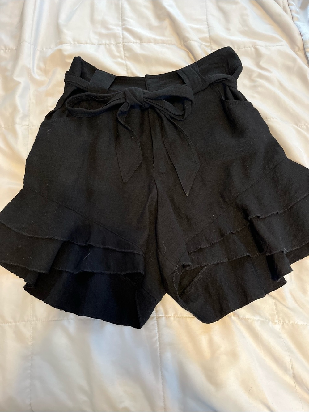 CeCe Black High-Waist Ruffle Tie-Waist Shorts